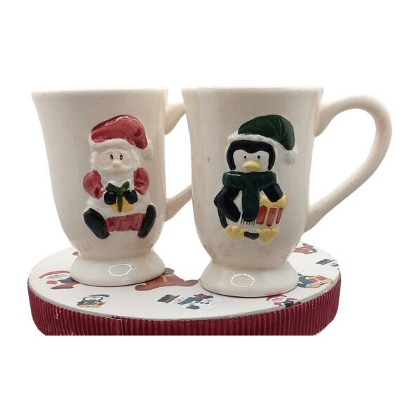 Festive Holiday Winter Mugs Set of 4 Cocoa Coffee Cider Christmas Get-Togethers - Picture 2 of 9